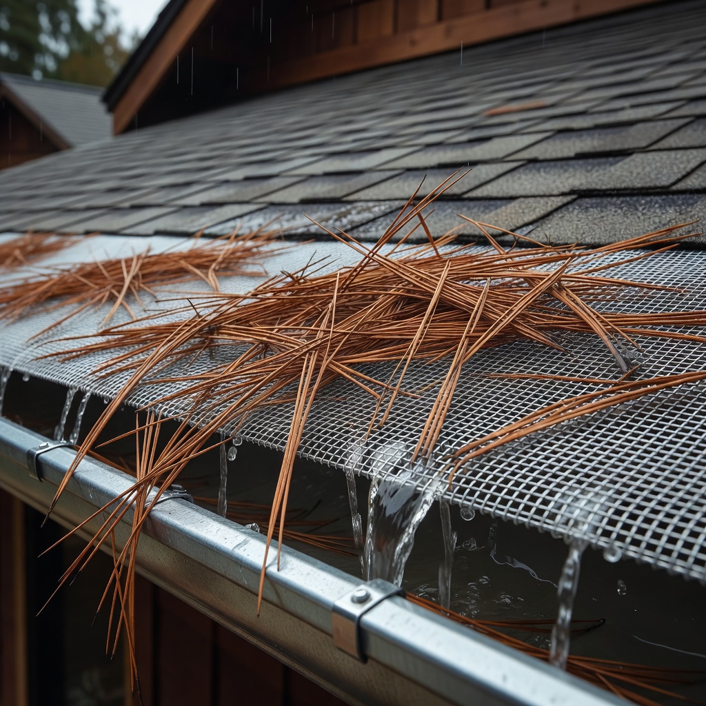 Micro mesh gutter guard system filtering pine needles